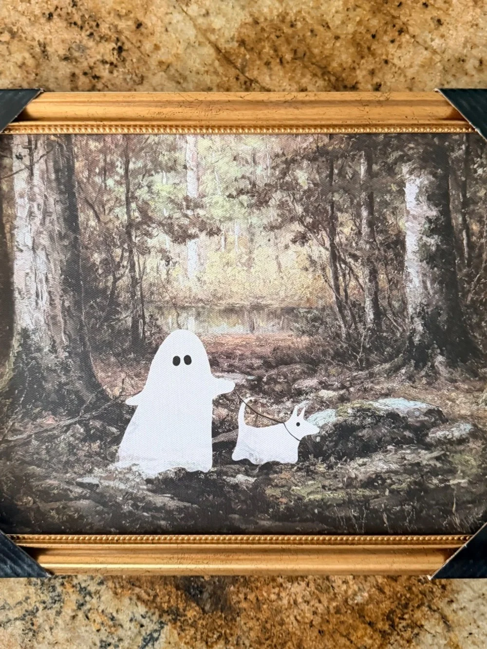 Viral halloween Framed ghost walking dog 11x14 wall art NEW